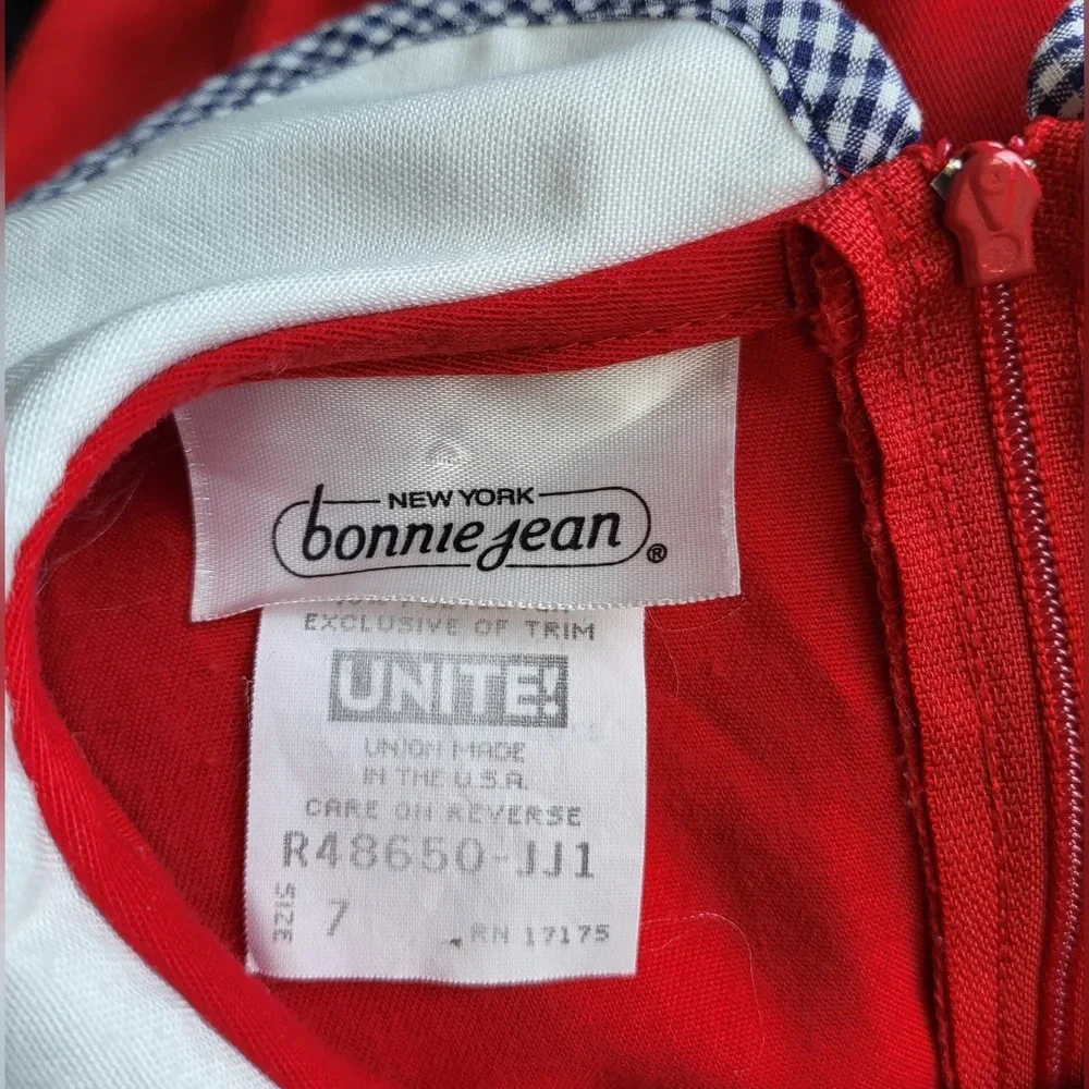 Vintage Bonnie Jean Union Made Red White Peter Pan Collared Dress‎ Size 7